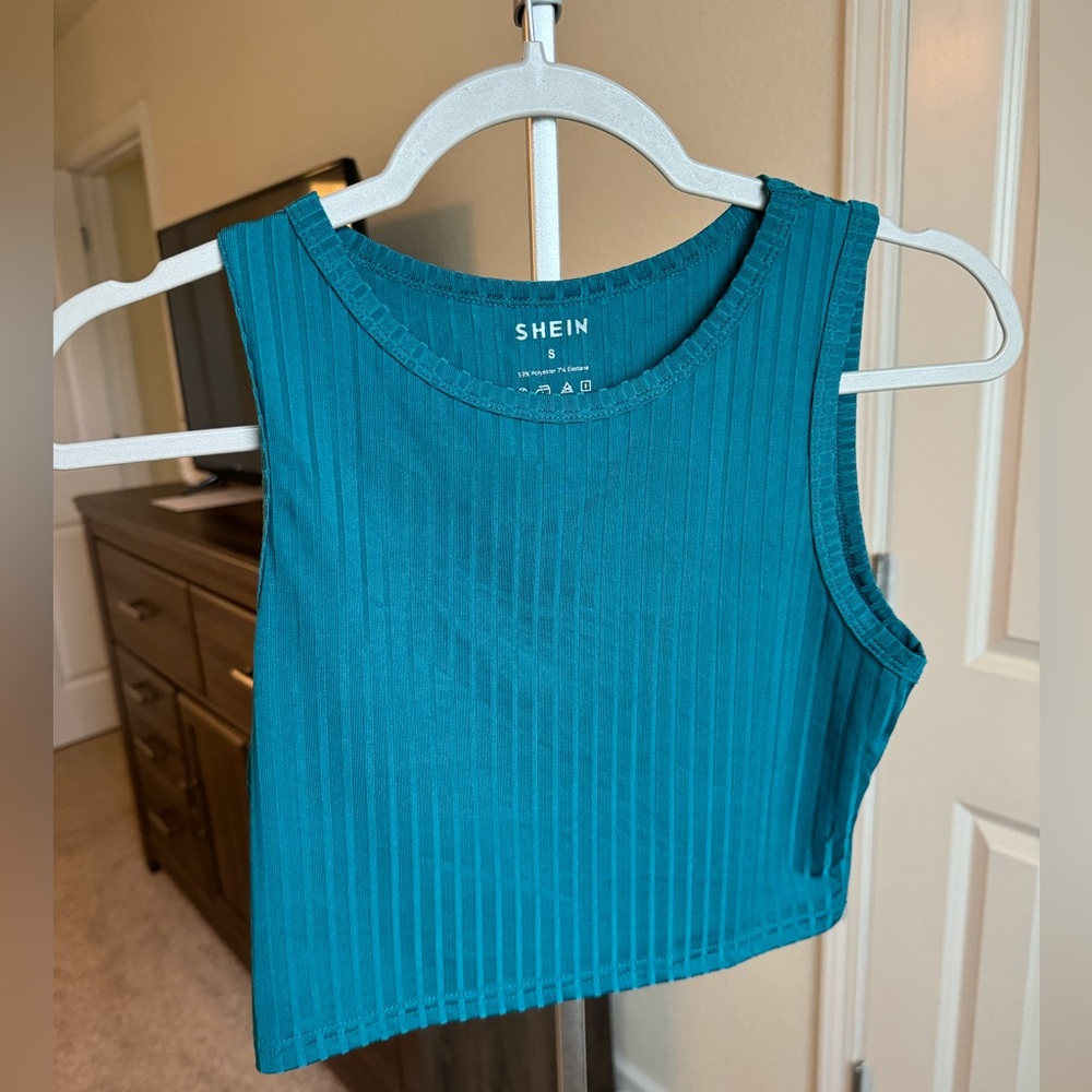Teal blue ribbed tank top small SHEIN